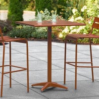 Lancaster Table & Seating 32 inch x 32 inch Brown Powder-Coated Aluminum Bar Height Outdoor Table with Umbrella Hole