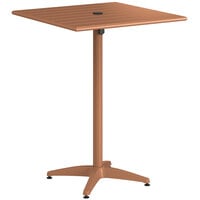 Lancaster Table & Seating 32" x 32" Brown Powder-Coated Aluminum Bar Height Outdoor Table with Umbrella Hole