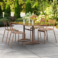 Lancaster Table & Seating 32 inch x 60 inch Brown Powder-Coated Aluminum Dining Height Outdoor Table with Umbrella Hole