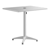 Lancaster Table & Seating 24" x 32" Silver Powder-Coated Aluminum Dining Height Outdoor Table with Umbrella Hole