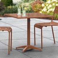 Lancaster Table & Seating 32 inch x 32 inch Brown Powder-Coated Aluminum Dining Height Outdoor Table with Umbrella Hole