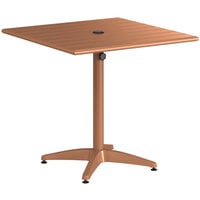 Lancaster Table & Seating 32" x 32" Brown Powder-Coated Aluminum Dining Height Outdoor Table with Umbrella Hole