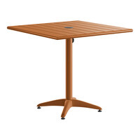 Lancaster Table & Seating 32" x 32" Brown Powder-Coated Aluminum Dining Height Outdoor Table with Umbrella Hole