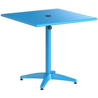 Lancaster Table & Seating 32" x 32" Blue Powder-Coated Aluminum Dining Height Outdoor Table with Umbrella Hole