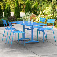 Lancaster Table & Seating 32 inch x 60 inch Blue Powder-Coated Aluminum Dining Height Outdoor Table with Umbrella Hole