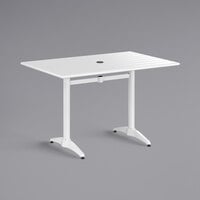 Lancaster Table & Seating 32" x 48" White Powder-Coated Aluminum Dining Height Outdoor Table with Umbrella Hole