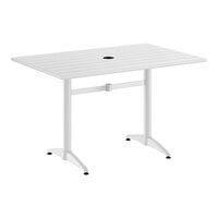 Lancaster Table & Seating 32" x 48" White Powder-Coated Aluminum Dining Height Outdoor Table with Umbrella Hole