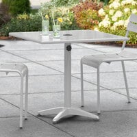 Lancaster Table & Seating 32 inch x 32 inch Silver Powder-Coated Aluminum Dining Height Outdoor Table with Umbrella Hole