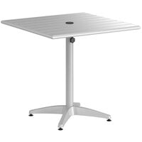 Lancaster Table & Seating 32" x 32" Silver Powder-Coated Aluminum Dining Height Outdoor Table with Umbrella Hole