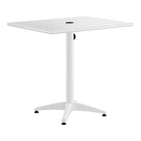 Lancaster Table & Seating 24" x 32" White Powder-Coated Aluminum Dining Height Outdoor Table with Umbrella Hole