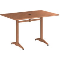 Lancaster Table & Seating 32" x 48" Brown Powder-Coated Aluminum Dining Height Outdoor Table with Umbrella Hole