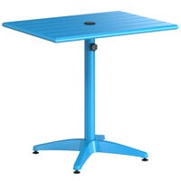 Lancaster Table & Seating 24" x 32" Blue Powder-Coated Aluminum Dining Height Outdoor Table with Umbrella Hole