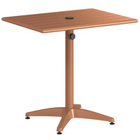Lancaster Table & Seating 24" x 32" Brown Powder-Coated Aluminum Dining Height Outdoor Table with Umbrella Hole