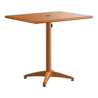 Lancaster Table & Seating 24" x 32" Brown Powder-Coated Aluminum Dining Height Outdoor Table with Umbrella Hole