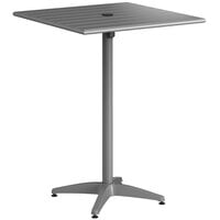 Lancaster Table & Seating 32 inch x 32 inch Gray Powder-Coated Aluminum Bar Height Outdoor Table with Umbrella Hole