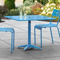 Lancaster Table & Seating 36 inch x 36 inch Blue Powder-Coated Aluminum Dining Height Outdoor Table with Umbrella Hole