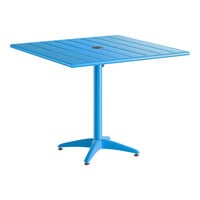Lancaster Table & Seating 36" x 36" Blue Powder-Coated Aluminum Dining Height Outdoor Table with Umbrella Hole