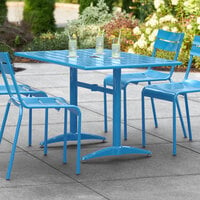 Lancaster Table & Seating 32 inch x 48 inch Blue Powder-Coated Aluminum Dining Height Outdoor Table with Umbrella Hole