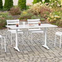 Lancaster Table & Seating 32 inch x 60 inch White Powder-Coated Aluminum Dining Height Outdoor Table with Umbrella Hole