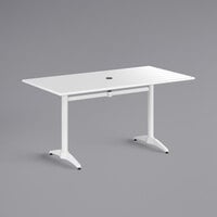 Lancaster Table & Seating 32" x 60" White Powder-Coated Aluminum Dining Height Outdoor Table with Umbrella Hole