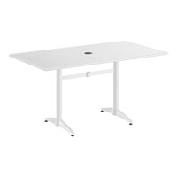 Lancaster Table & Seating 32" x 60" White Powder-Coated Aluminum Dining Height Outdoor Table with Umbrella Hole