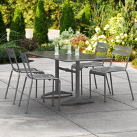 Lancaster Table & Seating 32 inch x 60 inch Gray Powder-Coated Aluminum Dining Height Outdoor Table with Umbrella Hole