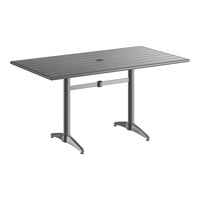 Lancaster Table & Seating 32" x 60" Gray Powder-Coated Aluminum Dining Height Outdoor Table with Umbrella Hole