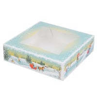10 inch x 10 inch x 2 inch Auto-Popup Window Pie / Bakery Box with Ice Skating / Winter Design - 150/Case