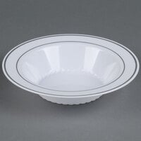 Fineline Silver Splendor 512-WH White 12 oz. Plastic Soup Bowl with Silver Bands - 150/Case