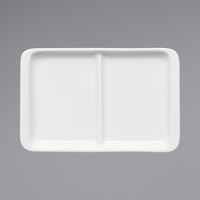 Bauscher by BauscherHepp 112322 B1100 8 1/2" x 5 9/16" Bright White Rectangular 2 Compartment Porcelain Platter with Raised Rim - 12/Case