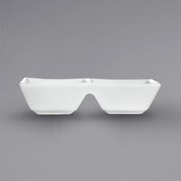 International Tableware EL-202 Elite 2-Compartment Bright White Porcelain Sauce Dish with 1 oz. Square Wells - 36/Case