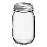 Choice 16 oz. Pint Regular Mouth Glass Canning / Mason Jar with Silver Metal Lid and Band - 12/Pack