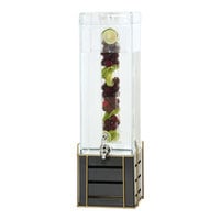 Cal-Mil 22090-3INF-90 Empire 3 Gallon Square Beverage Dispenser with Infusion Chamber and Black / Gold Metal Base - 10" x 8 1/2" x 24 3/4"