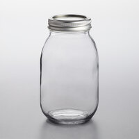 Choice 30 oz. Quart Style Regular Mouth Glass Canning / Mason Jar with Silver Metal Lid and Band - 12/Pack