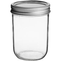 Choice 16 oz. Pint Wide Mouth Canning / Mason Jar with Silver Metal Lid and Band - 12/Pack