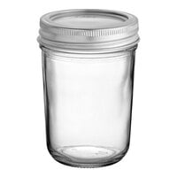 Choice 8 oz. Half-Pint Regular Mouth Glass Canning / Mason Jar with Silver Metal Lid and Band - 12/Pack