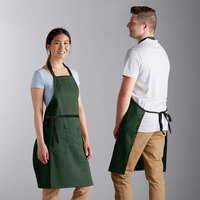 Choice Hunter Green Adjustable Bib Apron with 2 Pockets and Black Webbing Accents - 32 inch x 30 inch