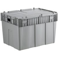 Choice 28 3/4" x 20 13/16" x 20 1/2" Stackable Grey Chafer Tote / Storage Box with Attached Lid