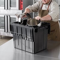 Choice 19 13/16 inch x 14 inch x 17 1/8 inch Large Stackable Black Chafer Tote / Storage Box with Attached Lid