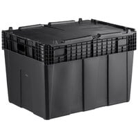 Choice 28 3/4" x 20 13/16" x 20 1/2" Stackable Black Chafer Tote / Storage Box with Attached Lid