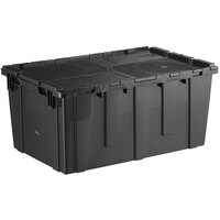 Choice 25 1/4 inch x 15 1/2 inch x 12 1/8 inch Stackable Black Chafer Tote / Storage Box with Attached Lid