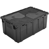 Choice 25 1/4 inch x 15 1/2 inch x 12 1/8 inch Stackable Black Chafer Tote / Storage Box with Attached Lid