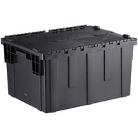 Choice 26 inch x 19 inch x 15 1/4 inch Stackable Black Chafer Tote / Storage Box with Attached Lid