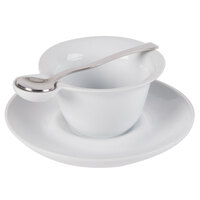 CAC PTC-5-S Bright White Party Collection Porcelain 7 oz. Cup, 6 1/4 inch Saucer, and Spoon Set - 8/Case