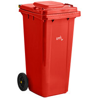 Lavex Janitorial 32 Gallon Red Wheeled Rectangular Trash Can with Lid