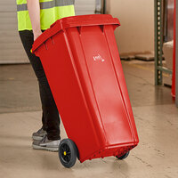 Lavex Janitorial 32 Gallon Red Wheeled Rectangular Trash Can with Lid