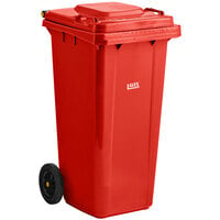 Lavex 32 Gallon Red Wheeled Rectangular Trash Can with Lid