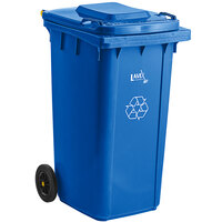 Lavex Janitorial 50 Gallon Blue Wheeled Rectangular Recycle Bin with Lid