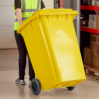 Lavex Janitorial 95 Gallon Yellow Wheeled Rectangular Trash Can with Lid