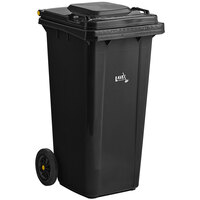 Lavex Janitorial 32 Gallon Black Wheeled Rectangular Trash Can with Lid
